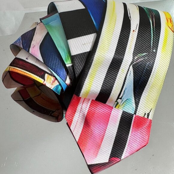 Modernist Striped Tie Retro Abstract Menswear Tie Necktie Mid Century Painting - Picture 2 of 7